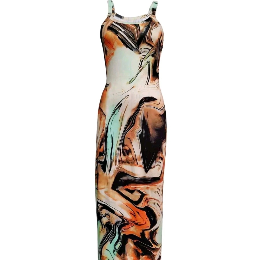 Abstract Print Sleeveless Maxi Dress - Multi-Color - Picture 3 of 4